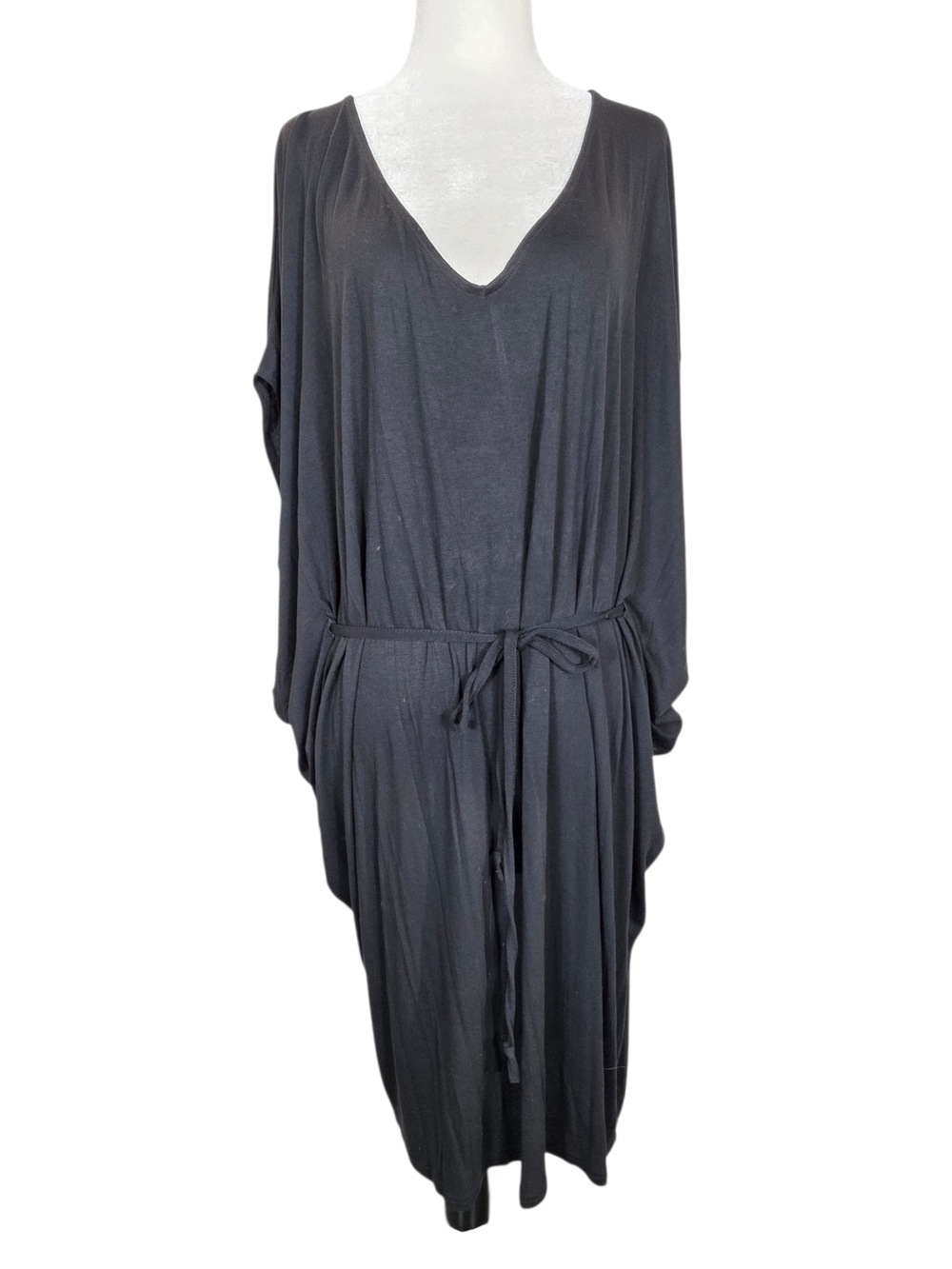 bond-eye Australia soft V-Neck Tie-Waist  lounge cover up Midi Dress-Black